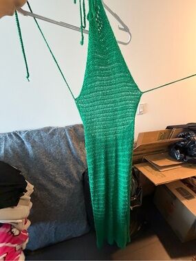Green Crochet Maxi Dress/ Coverup backless